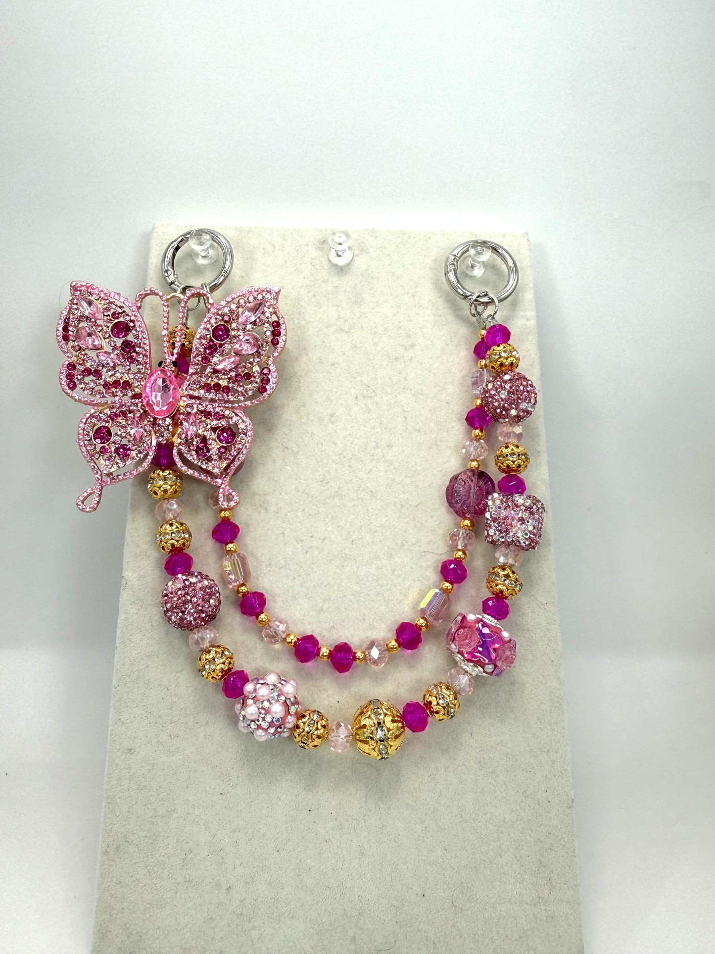 Pink Butterfly Bling Keychain