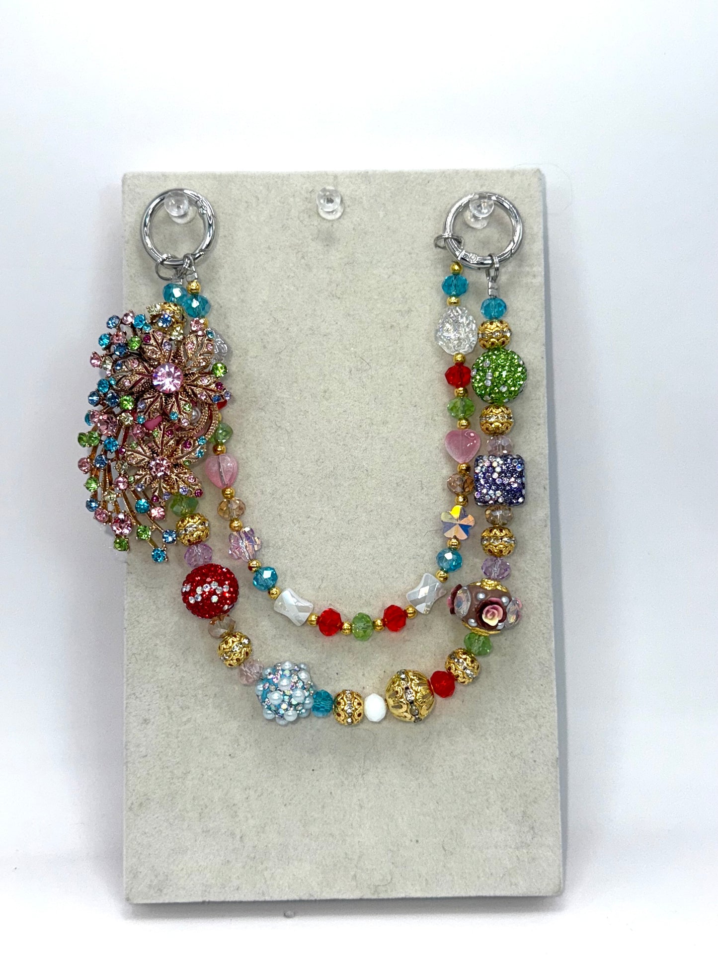Multicolor Flower and Sparkle Beads Keychain