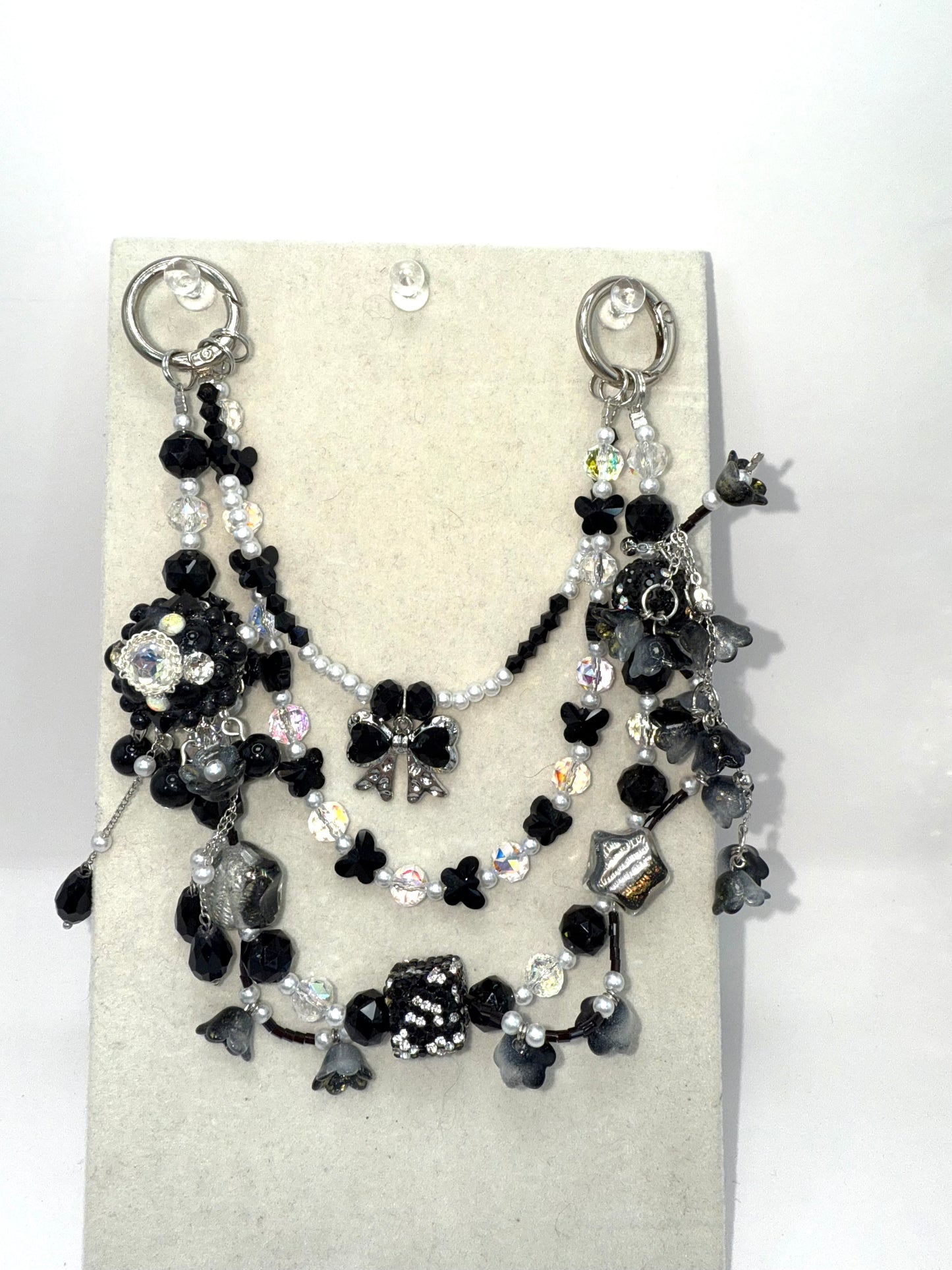 Black Crystal and Flower Keychain