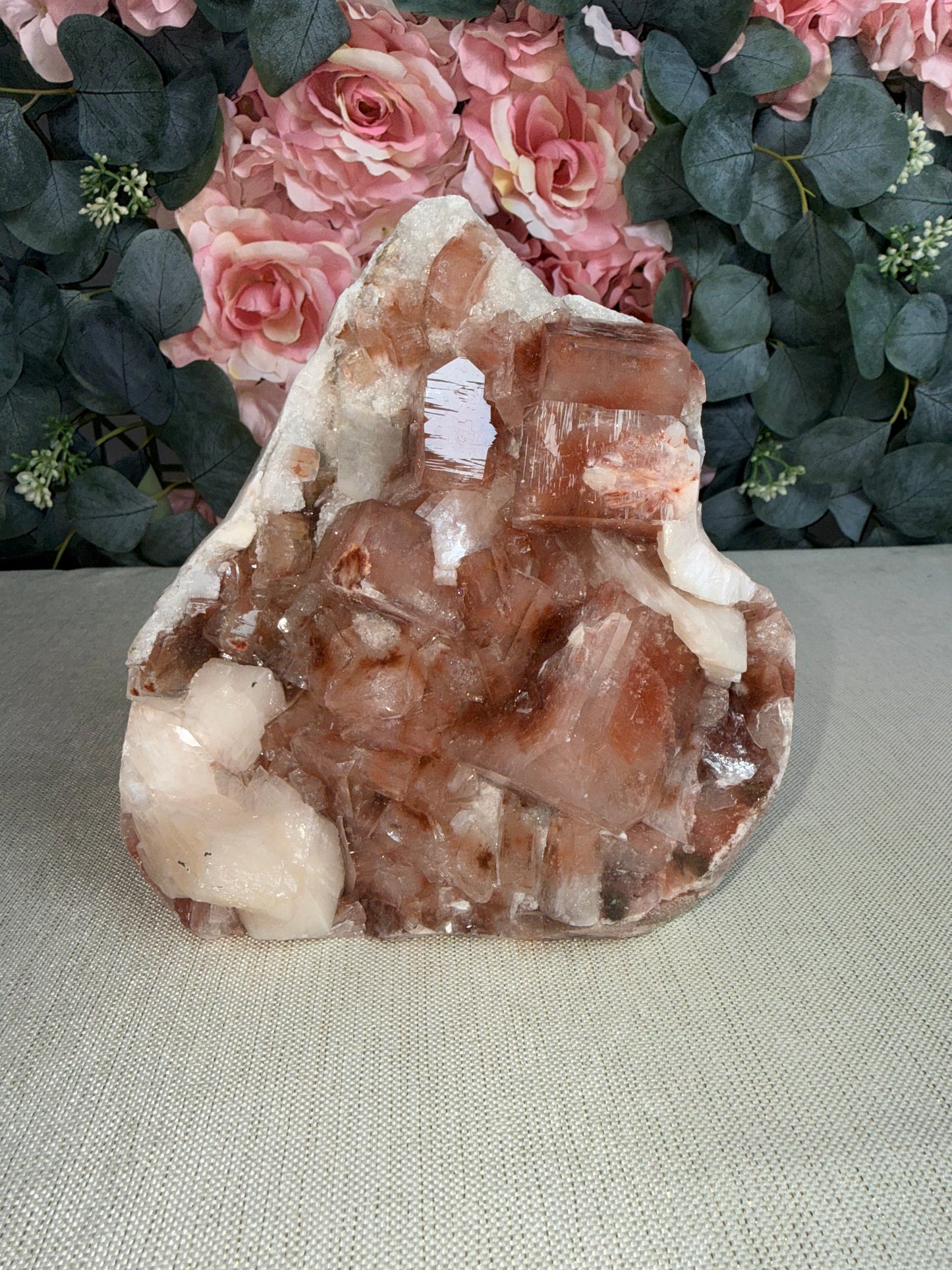 Red Apophyllite with Stilbite (India)