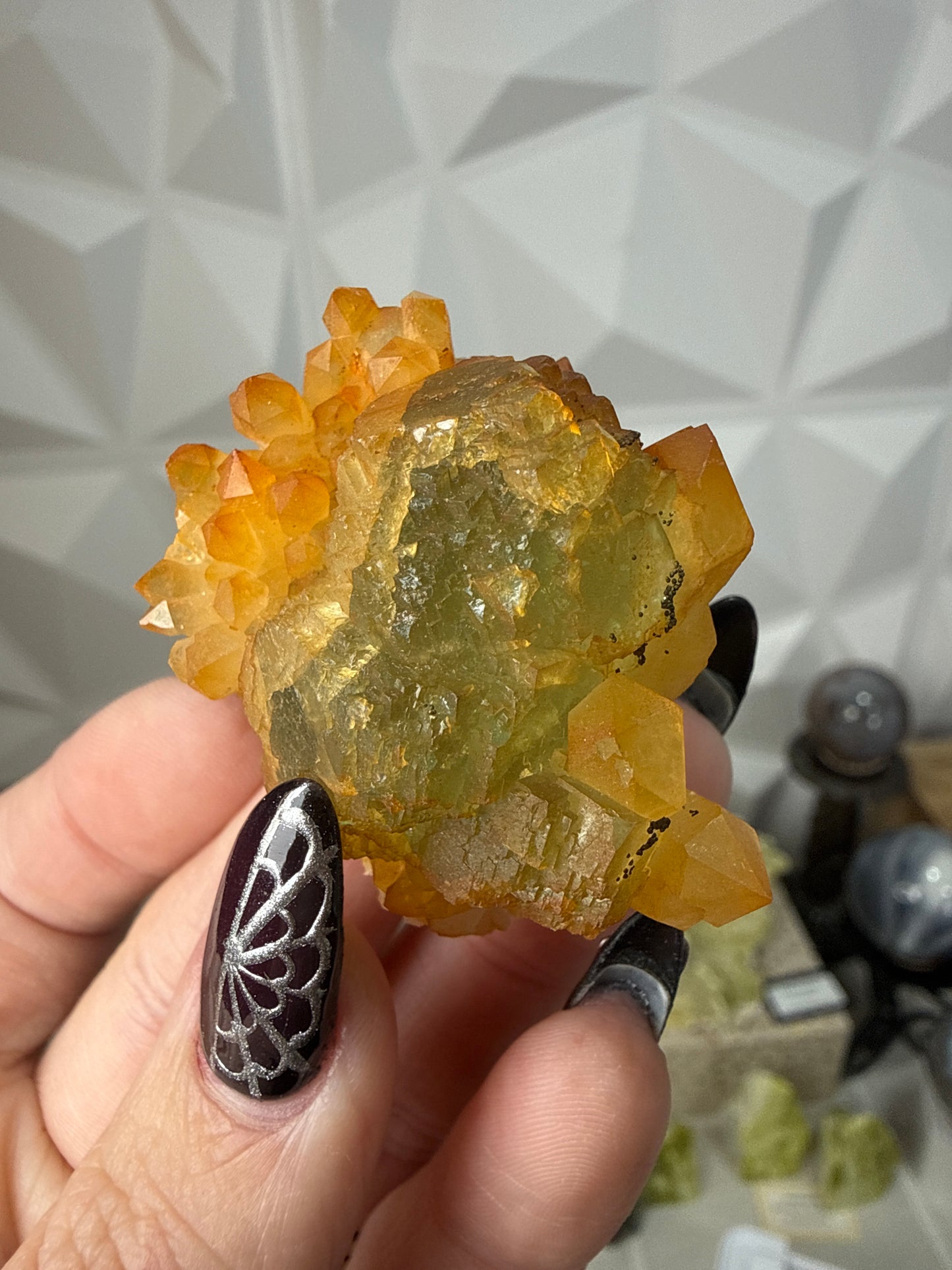 Iridescent Fluorite with Pyrite on Quartz