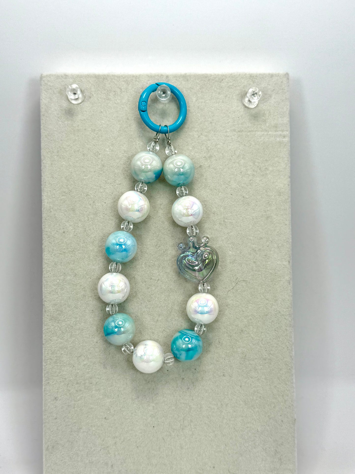 Royal Heart and Aqua Beads Keychain