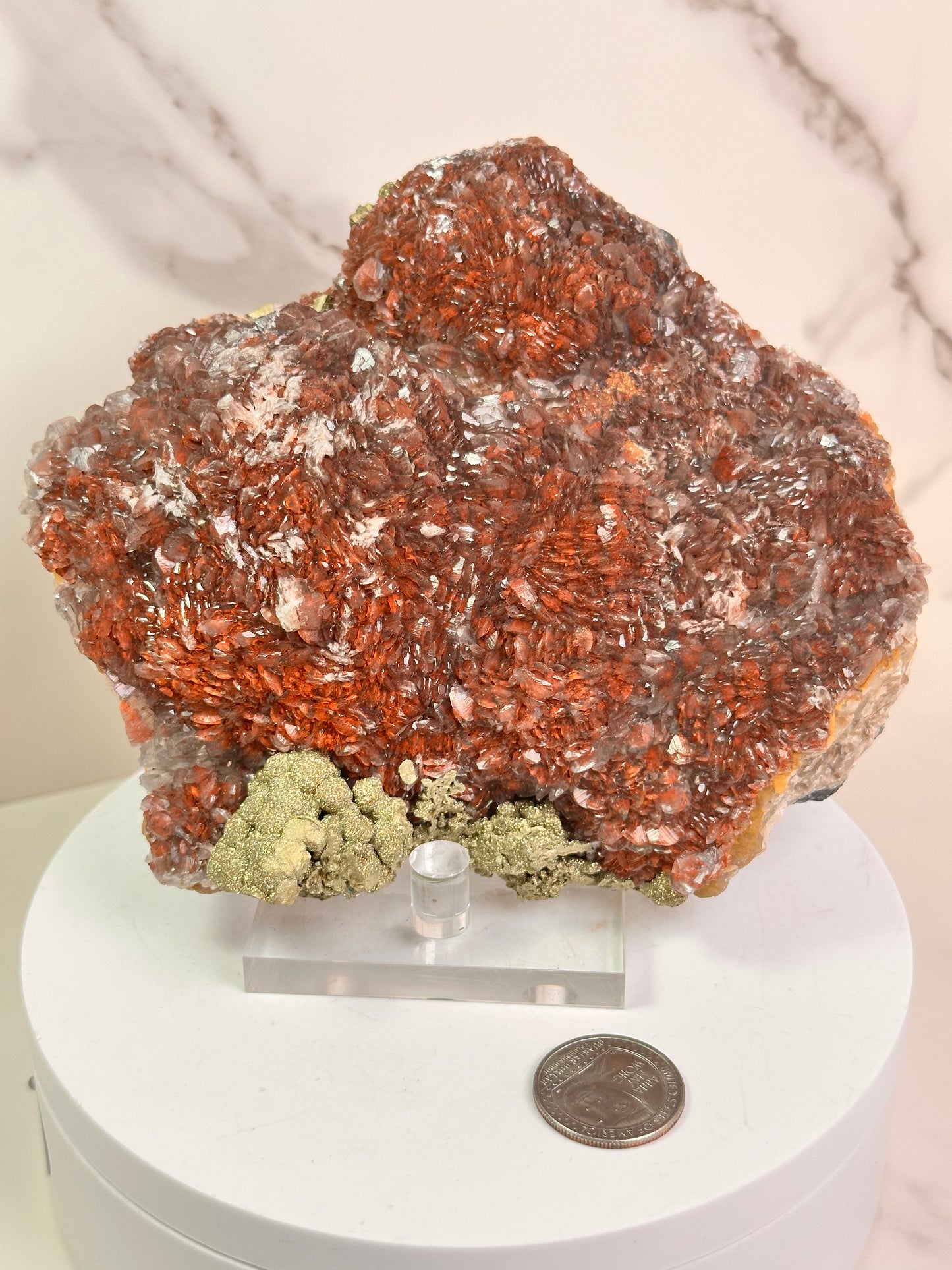 Red Calcite & Botryoidal Pyrite | China