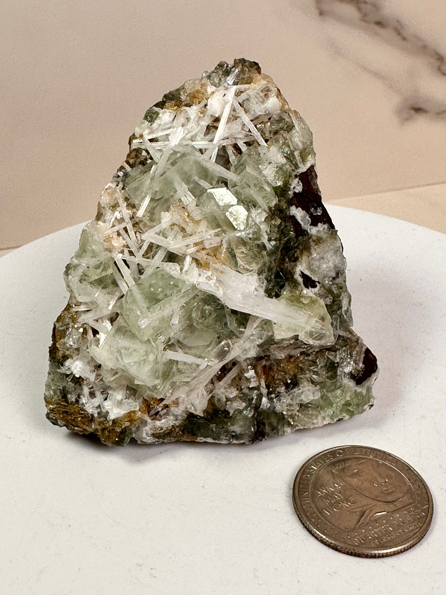Green Apophyllite with Scolecite | India