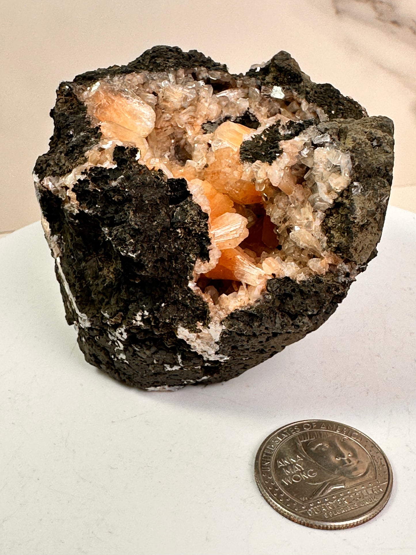 Peach Stilbite & Silver Heulandite | India