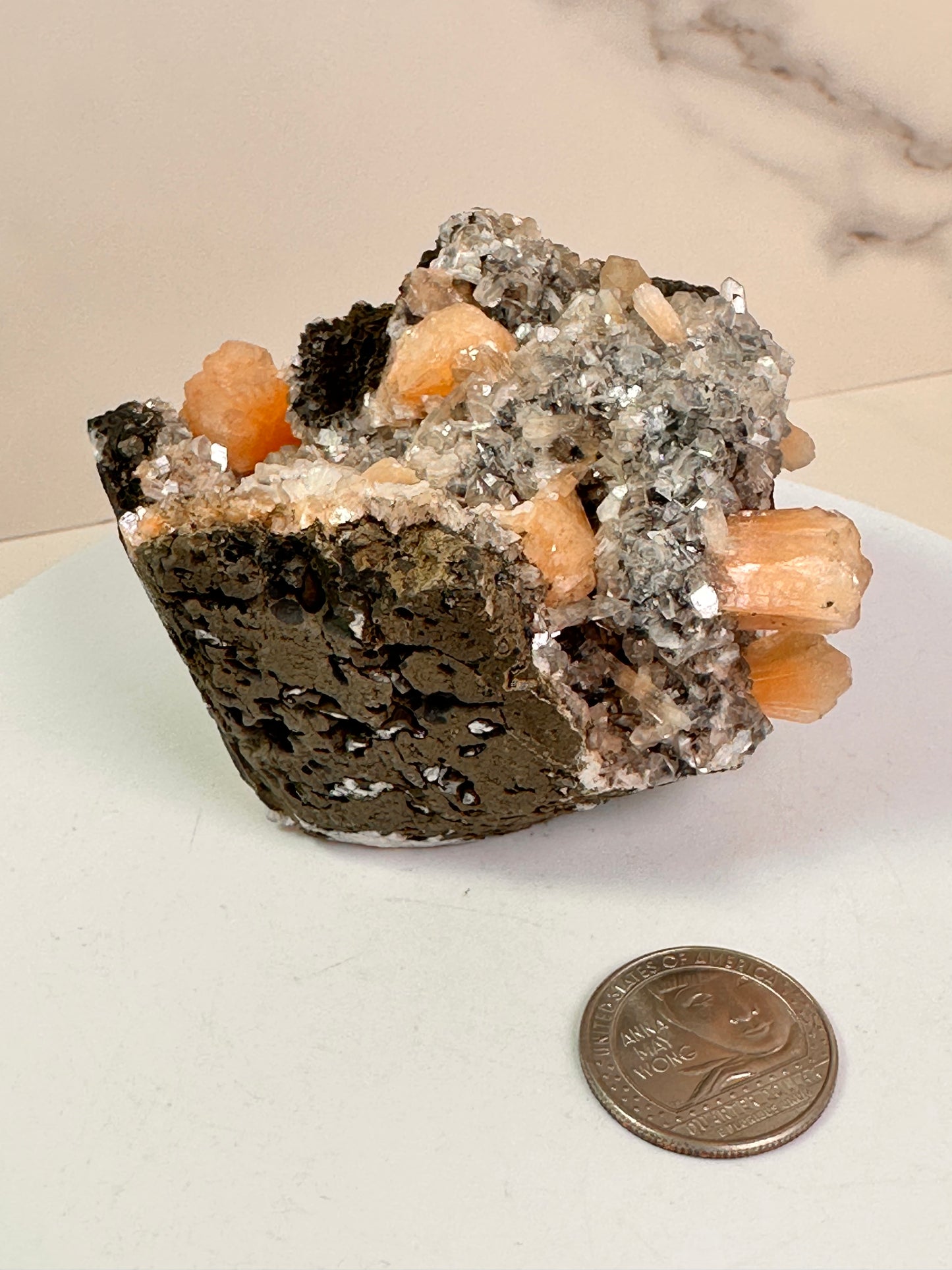 Peach Stilbite & Silver Heulandite | India