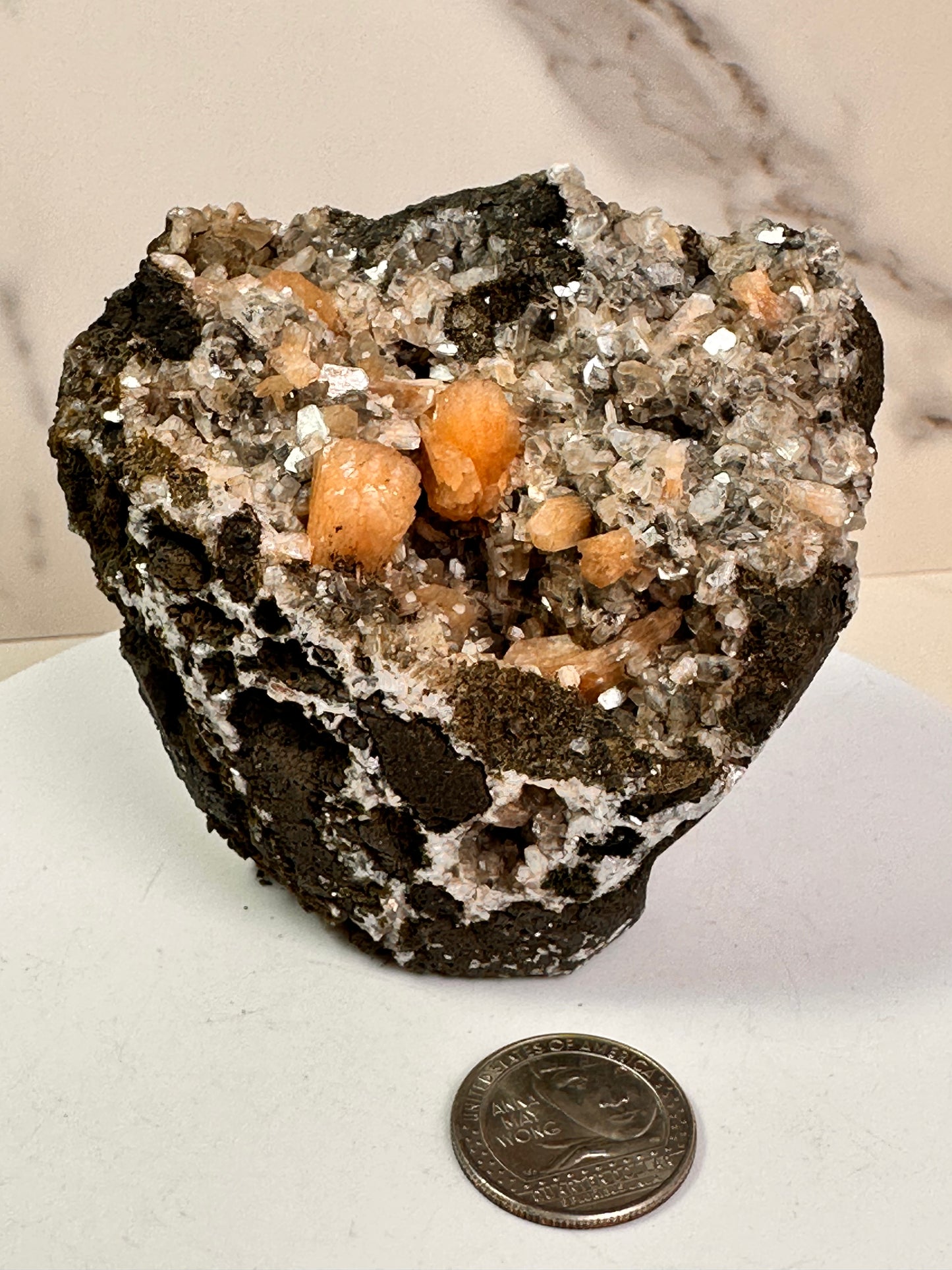 Peach Stilbite & Silver Heulandite | India