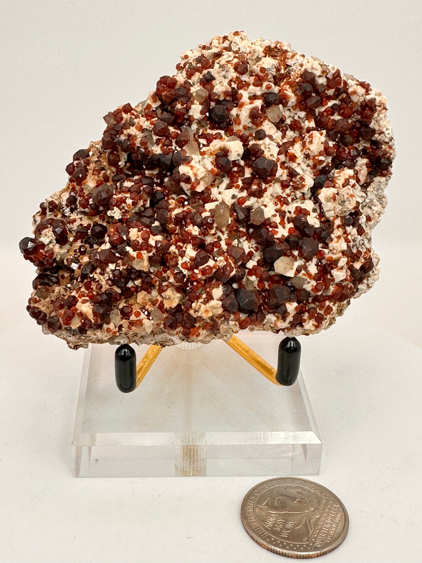 Spessartine Garnet and Smoky Quartz on Feldspar | China