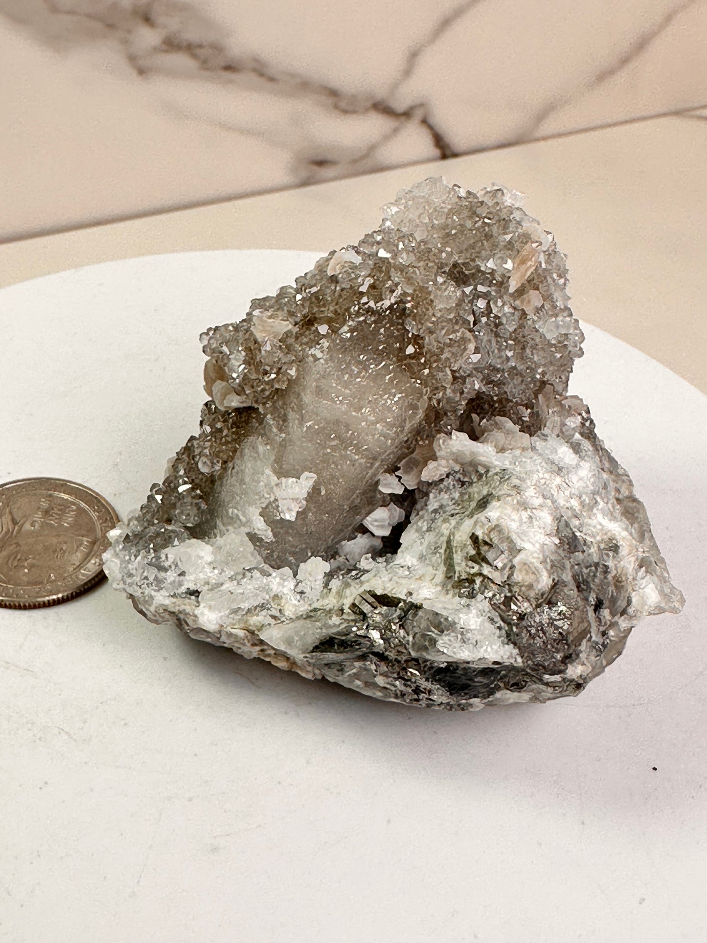 Apophyllite & Pink Calcite on Quartz | Dongwuqi, Inner Mongolia