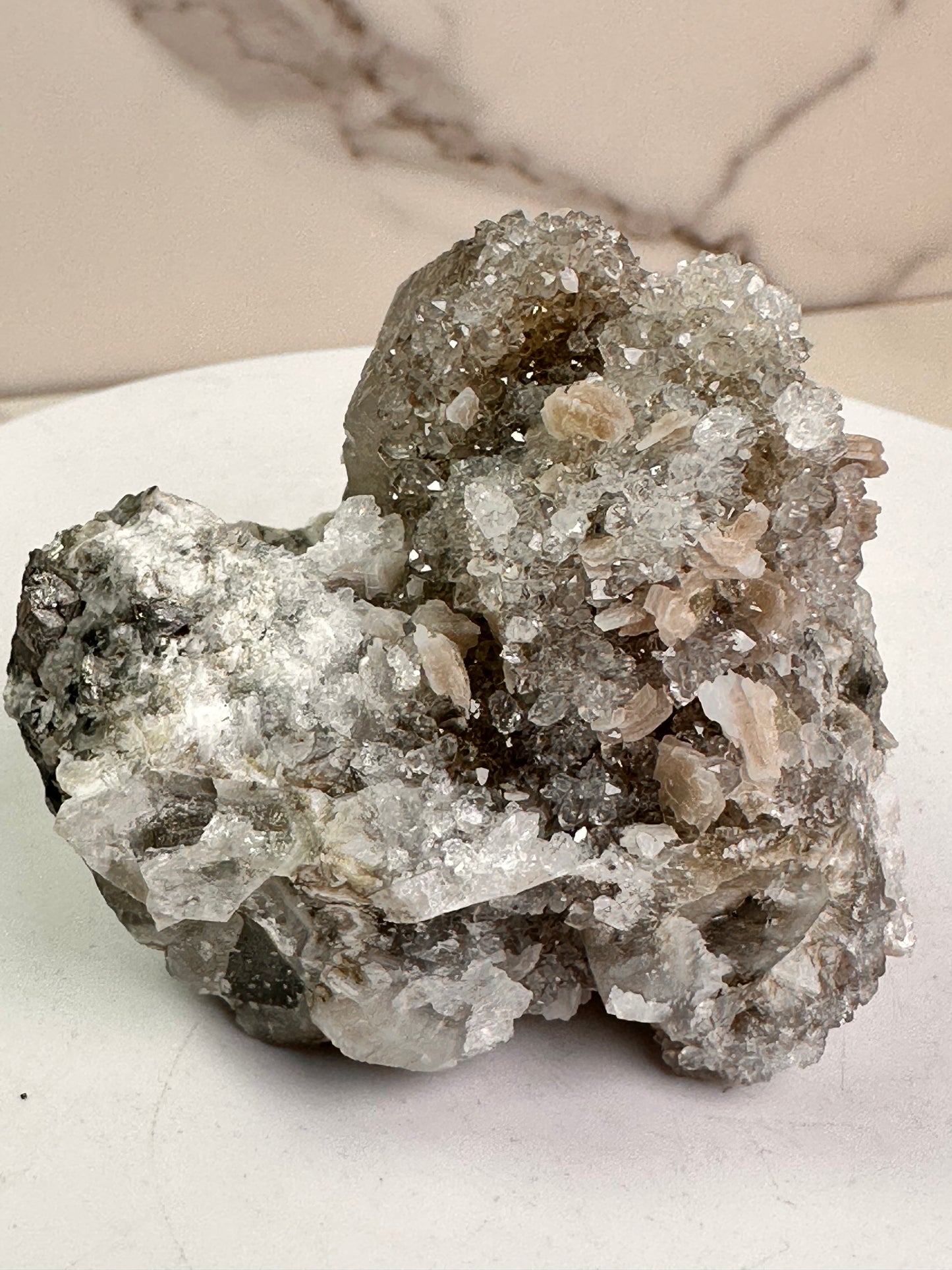 Apophyllite & Pink Calcite on Quartz | Dongwuqi, Inner Mongolia