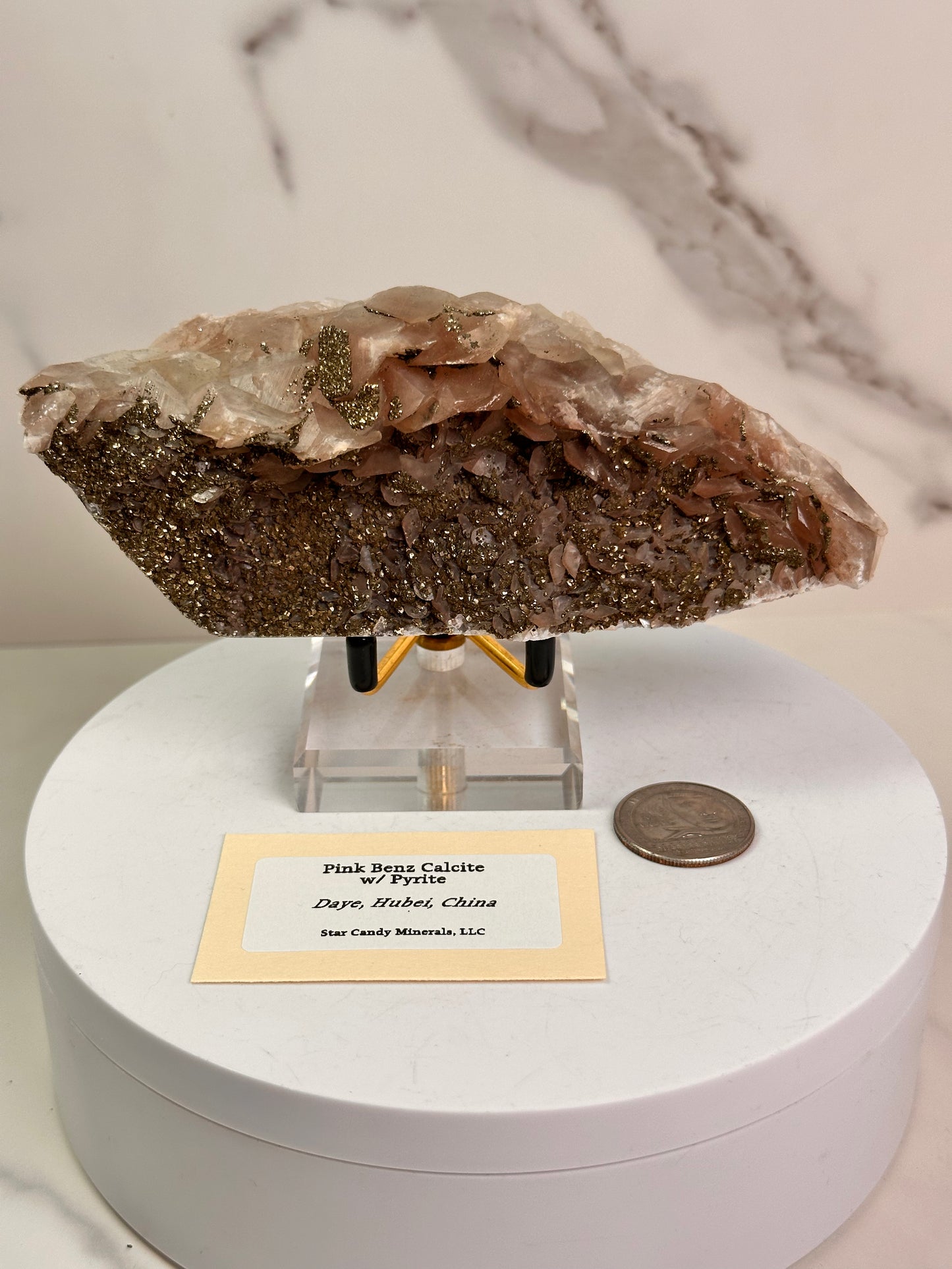 Pink Benz Calcite with Pyrite | Daye, Hubei, China