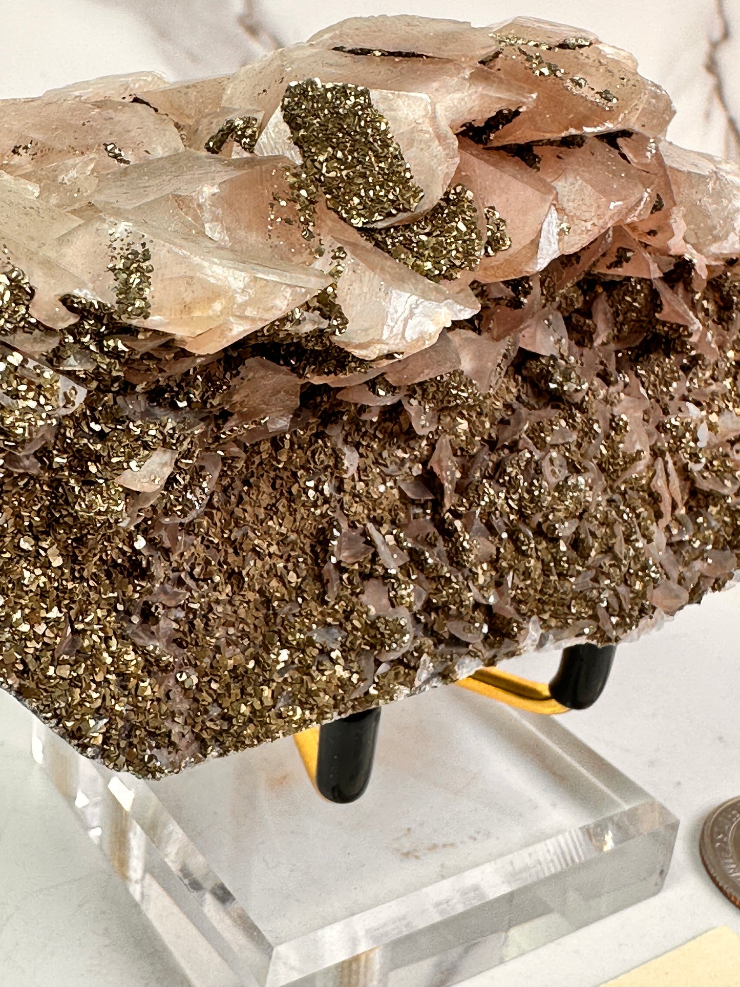 Pink Benz Calcite with Pyrite | Daye, Hubei, China