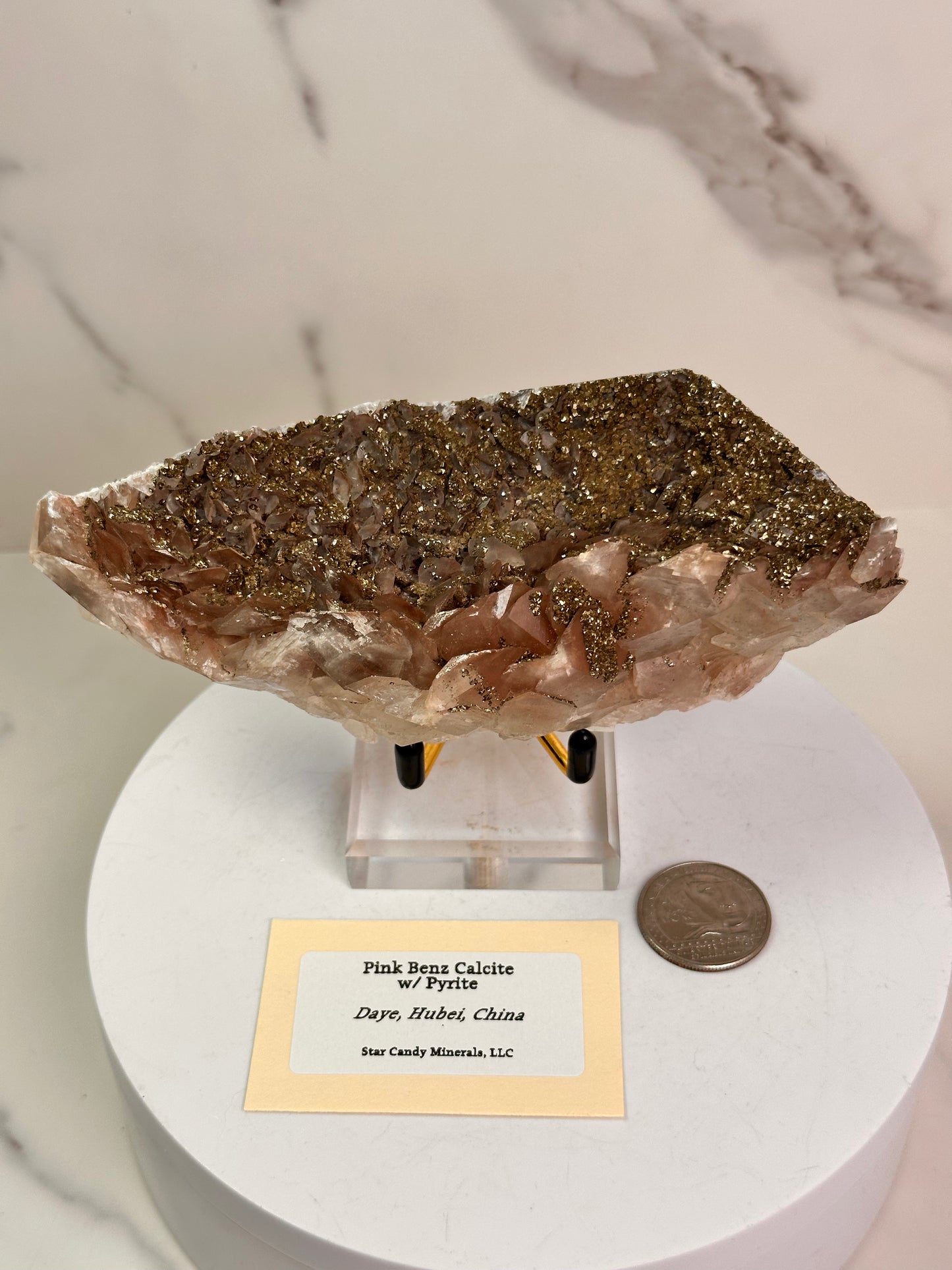 Pink Benz Calcite with Pyrite | Daye, Hubei, China