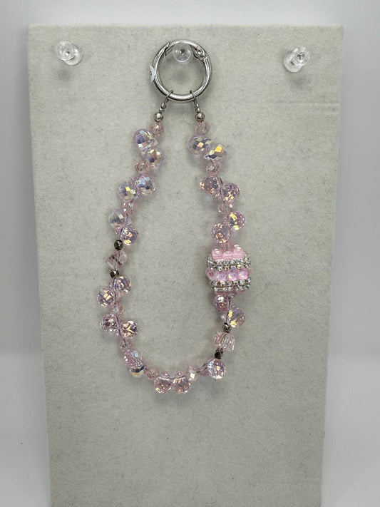 Icy Pink Beads & Shimmer Cube Keychain