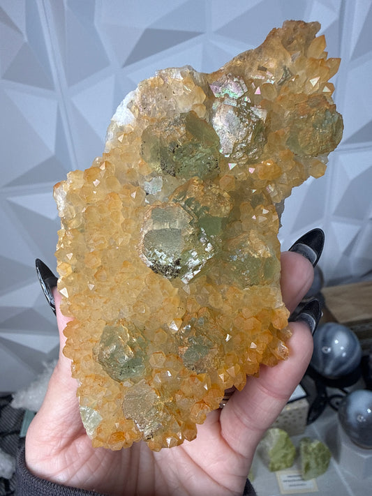 Iridescent Fluorite with Pyrite on Quartz