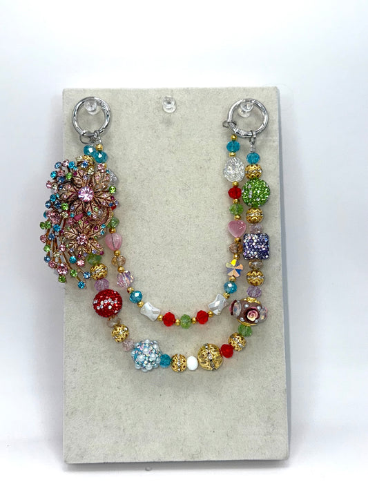 Multicolor Flower and Sparkle Beads Keychain