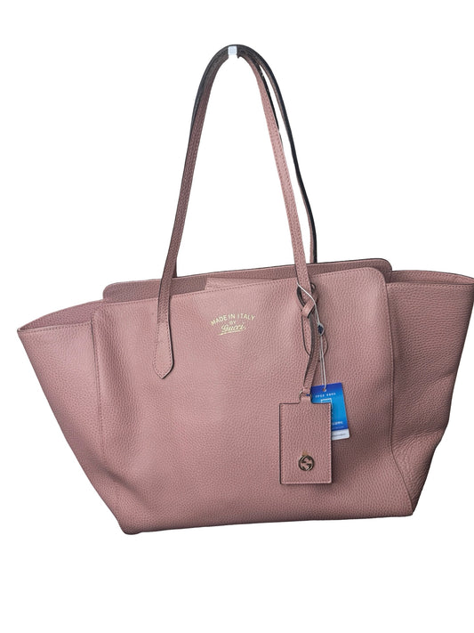 Authentic GUCCI Swing Tote Bag Leather Pink Gold 10170 9398