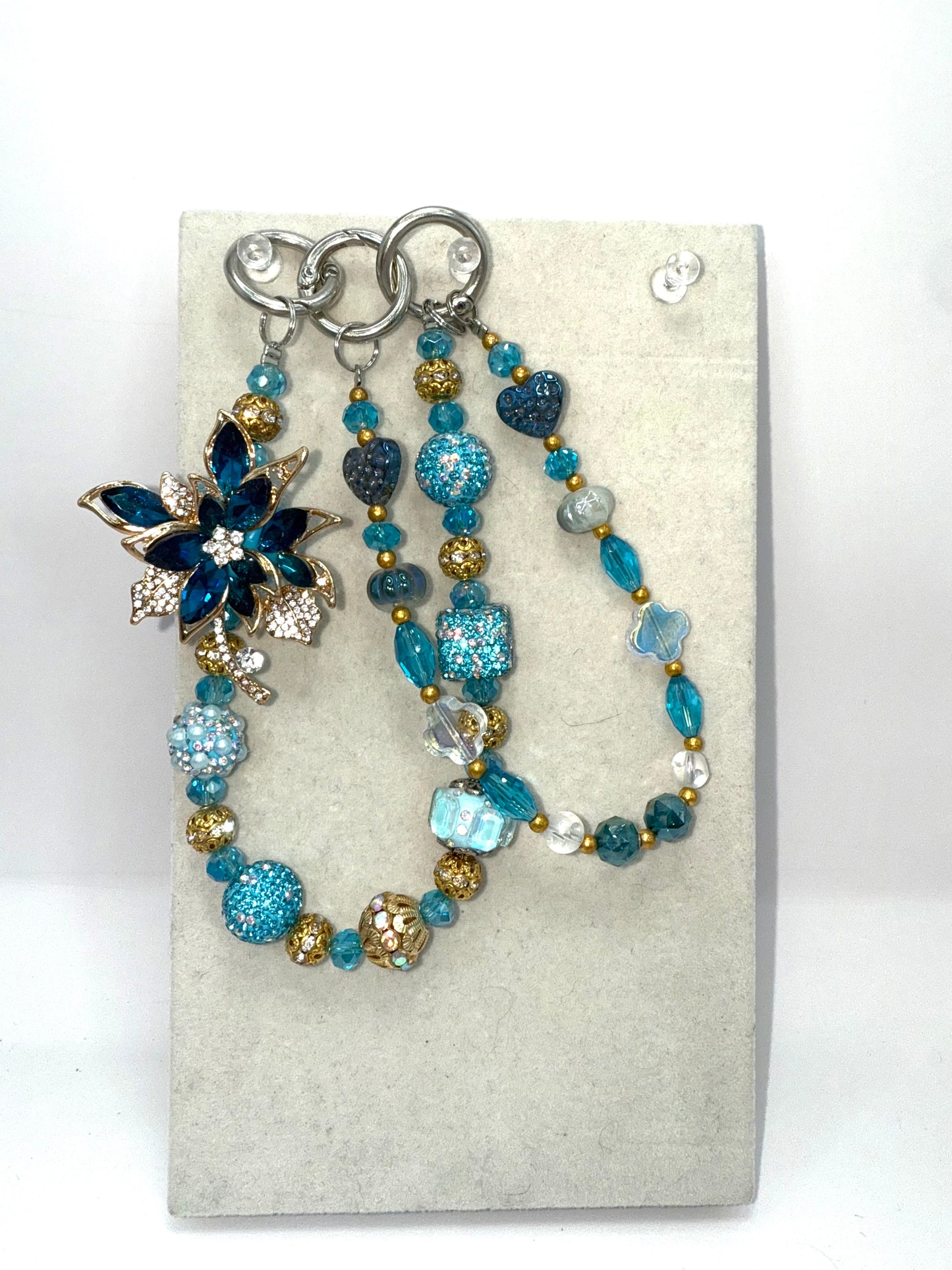 Blue Sparkle Keychain with Flower Charm