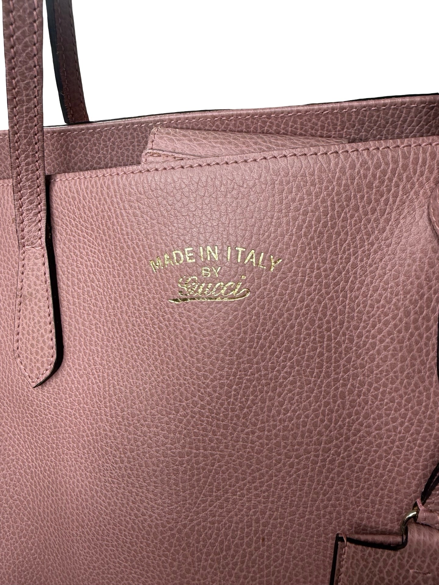 Authentic GUCCI Swing Tote Bag Leather Pink Gold 10170 9398
