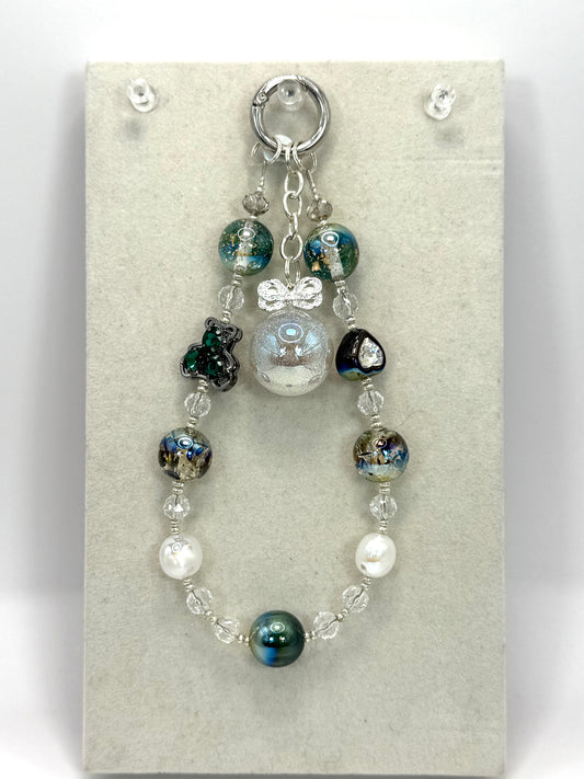Silver Bow and Earthy Beads Keychain