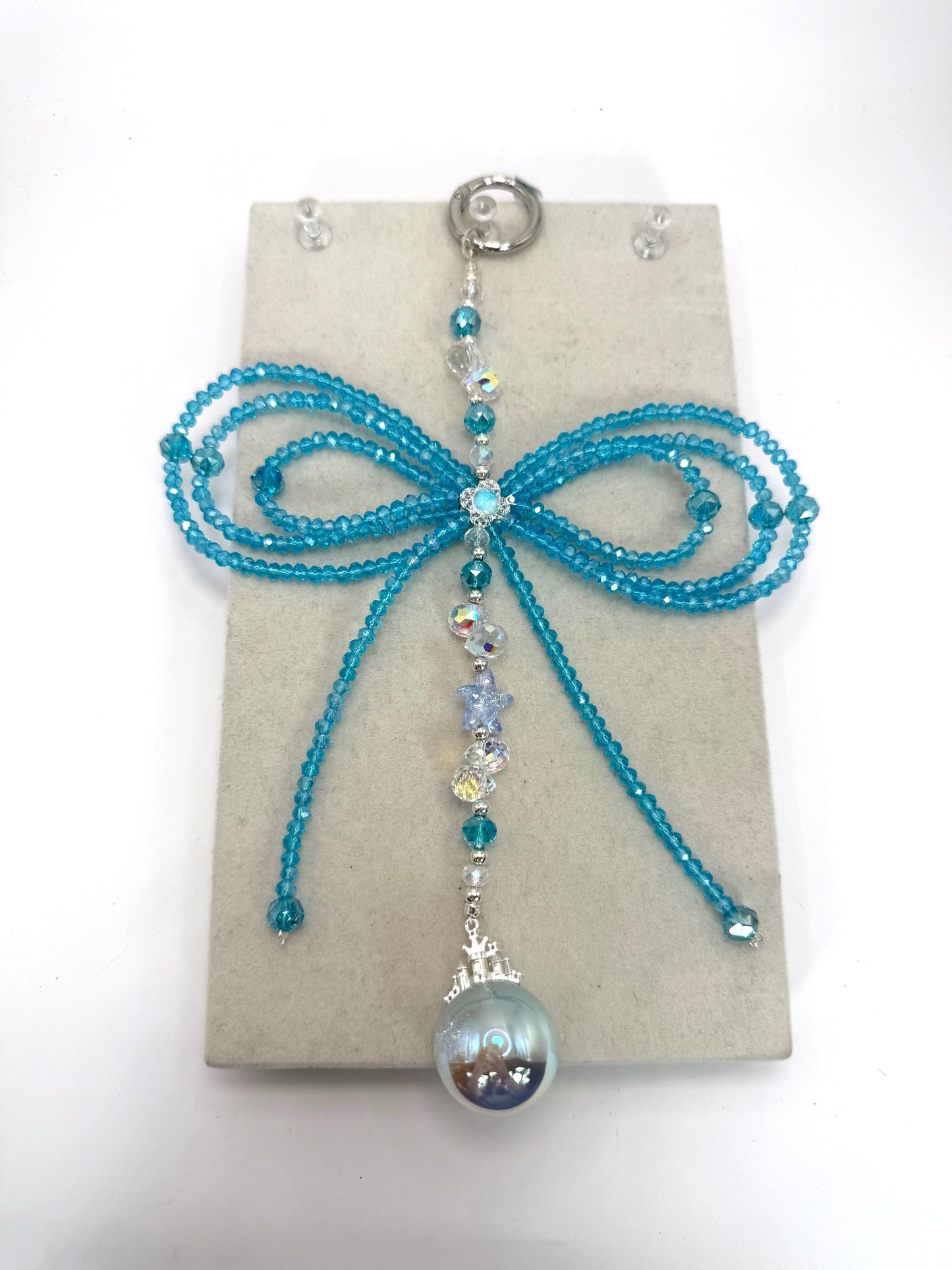 Blue Bow and Crowned Pearl Keychain