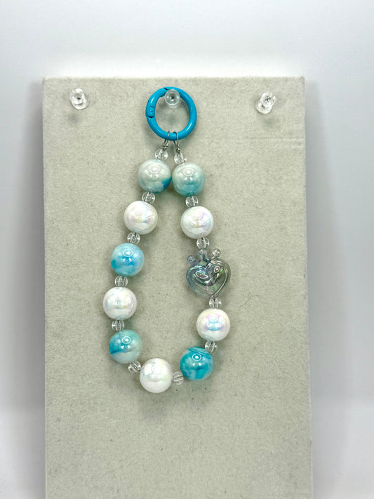 Royal Heart and Aqua Beads Keychain