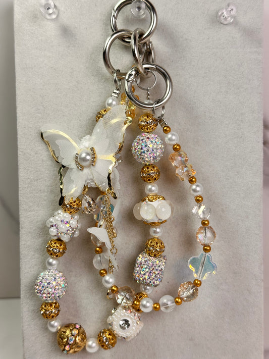 White & Gold Butterfly Keychain