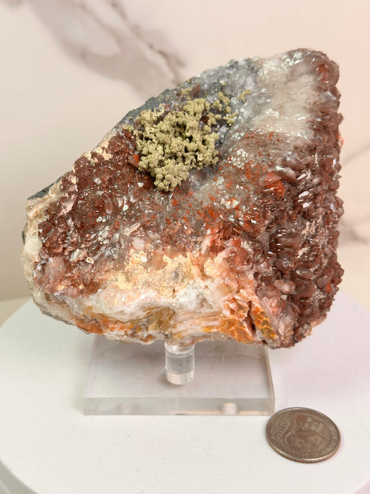 Red Calcite & Botryoidal Pyrite | China