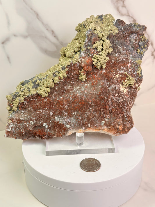 Red Calcite & Botryoidal Pyrite | China