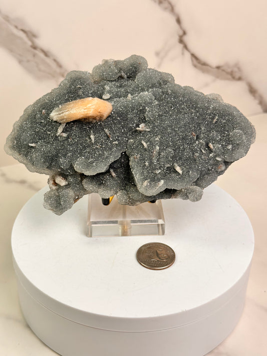 Blue Sugar Chalcedony & Stilbite | India