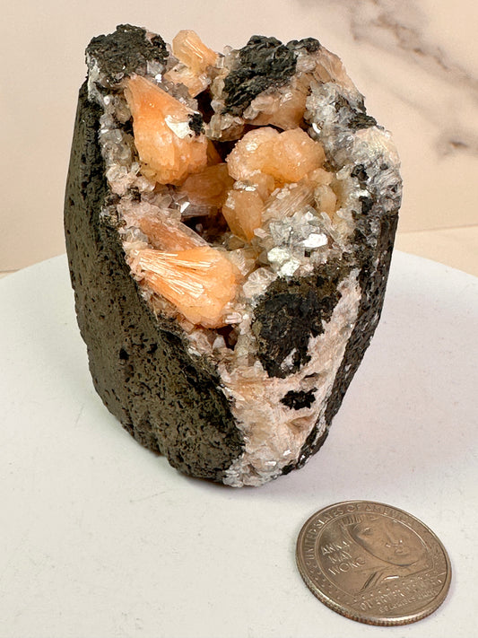 Peach Stilbite & Silver Heulandite | India