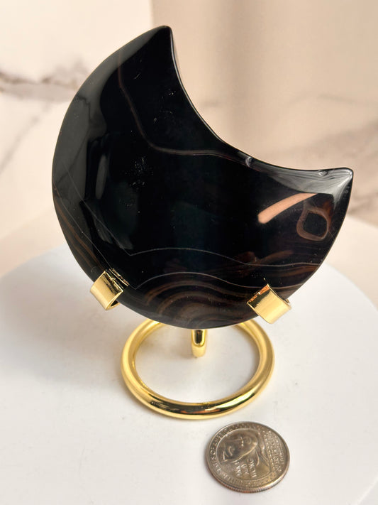 Black Agate Moons with Stand