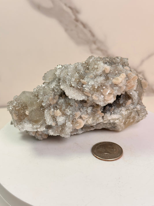 Apophyllite & Pink Calcite on Quartz | Dongwuqi, Inner Mongolia