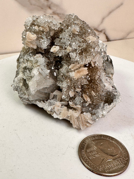 Apophyllite & Pink Calcite on Quartz | Dongwuqi, Inner Mongolia