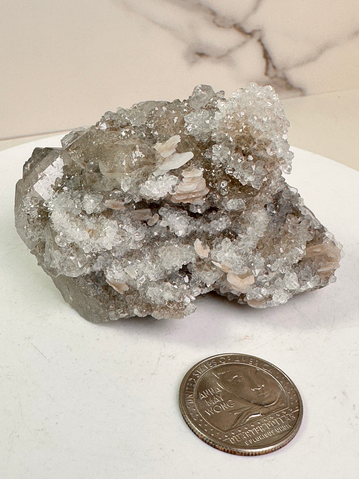Apophyllite & Pink Calcite on Quartz | Dongwuqi, Inner Mongolia