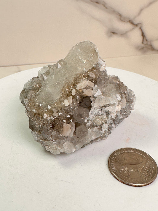 Apophyllite & Pink Calcite on Quartz | Dongwuqi, Inner Mongolia
