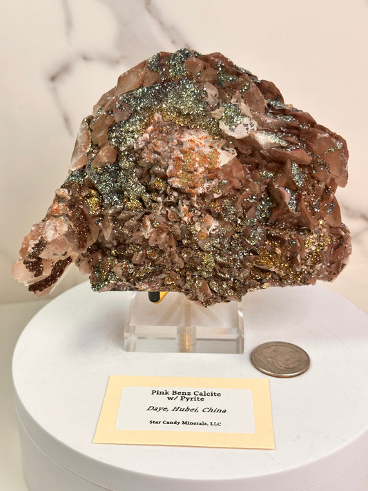 Pink Benz Calcite with Pyrite | Daye, Hubei, China