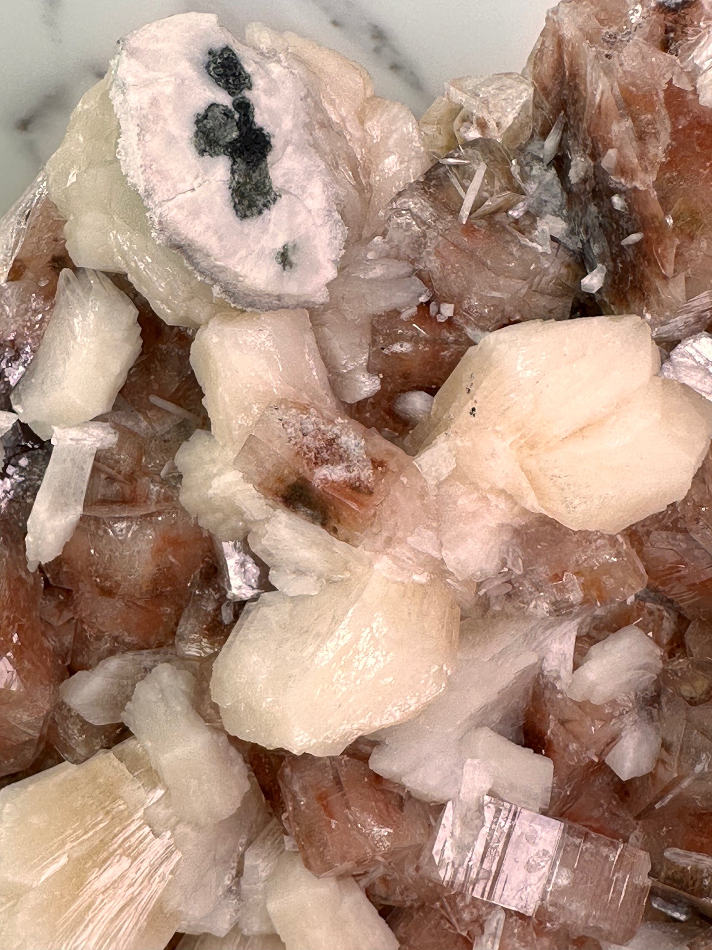 Red Apophyllite with Stilbite | India